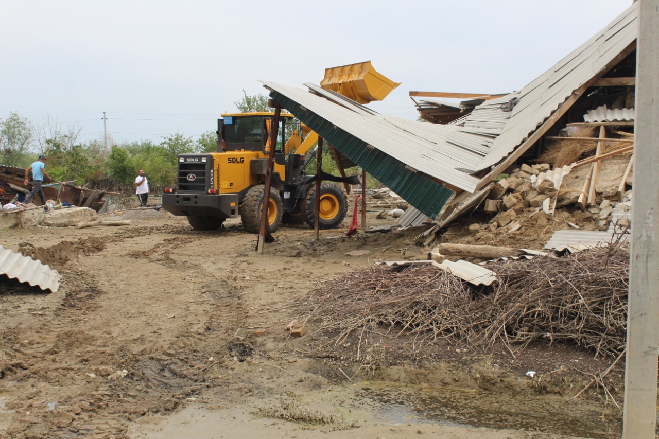 Мақтааралдағы судан құрғатылған ауылдар күл-қоқыстан тазартылуда