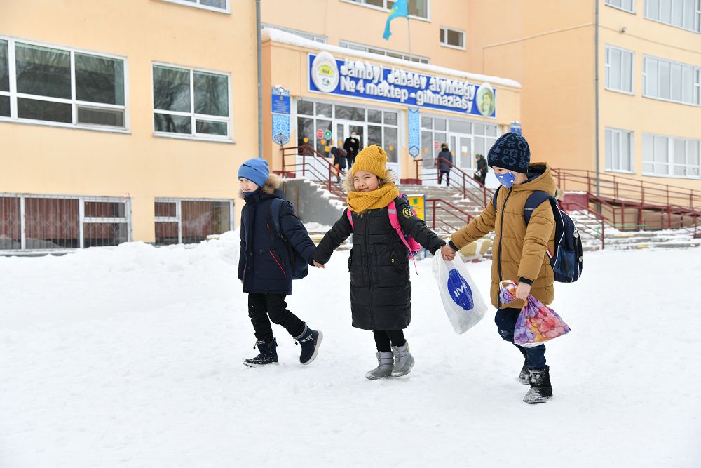 Бастауыш сынып оқушылары  бірін бірі көріп мәз