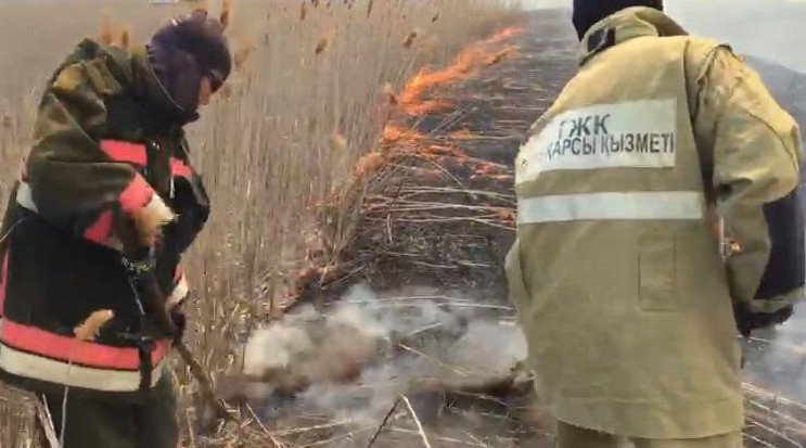 Каспий жағалауындағы батпақ өрт сөндіруді қиындатты