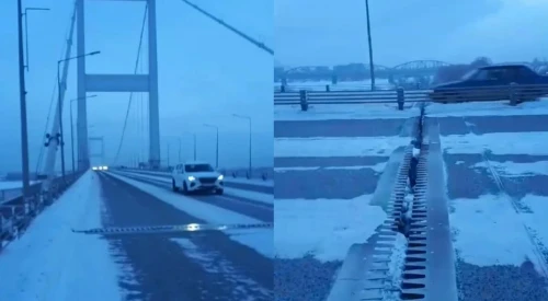 Семейдегі аспалы көпір аяз салдарынан жарылып кетті