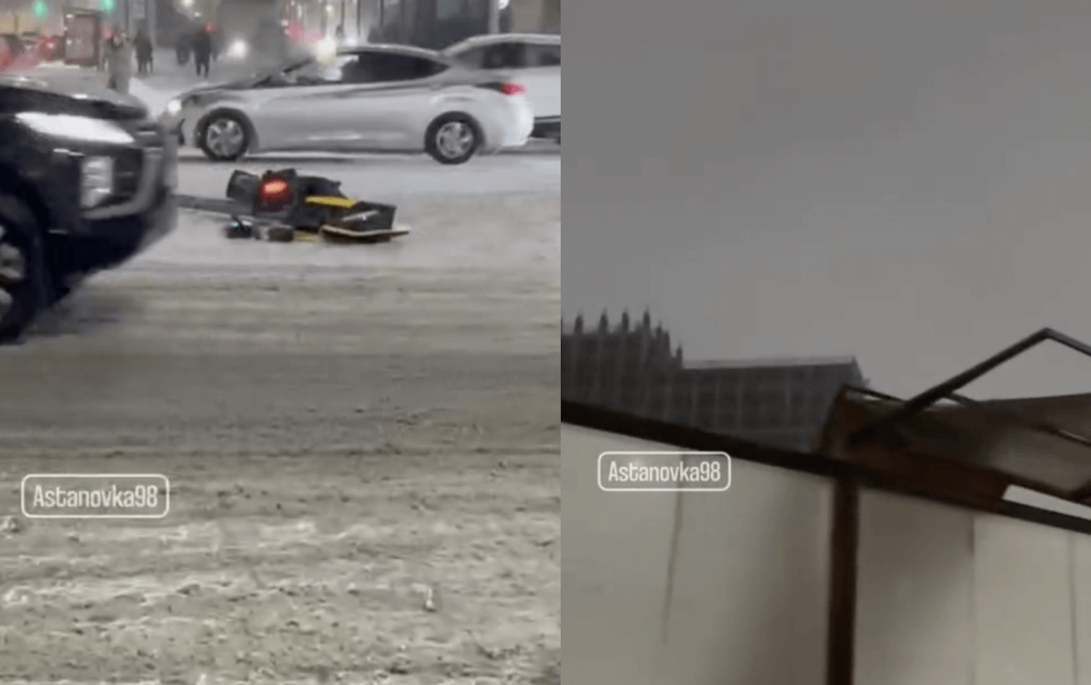 Астанада дауылды жел бағдаршам мен аялдаманың шатырын ұшырып әкетті