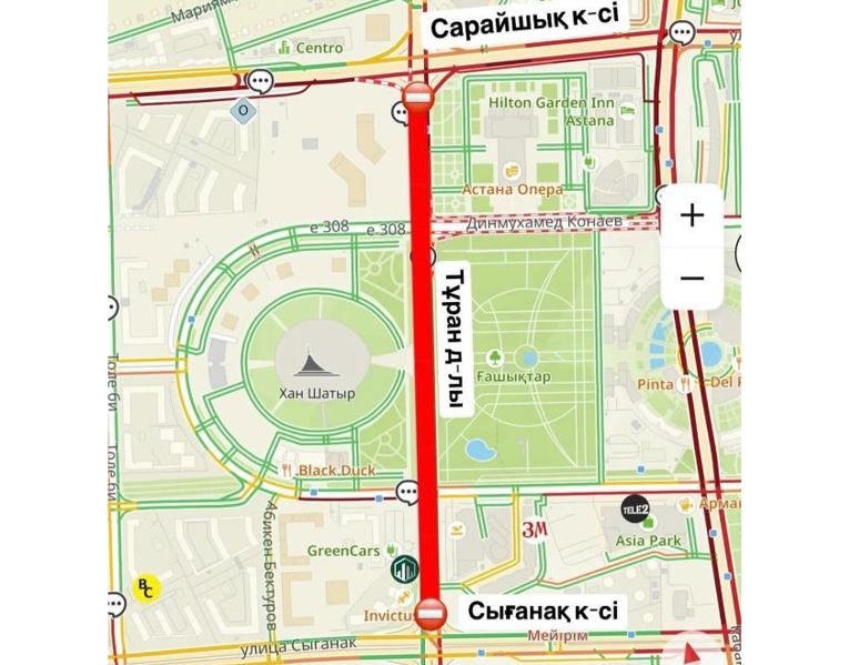 Астанада Тұран даңғылының бір бөлігі уақытша жабылды