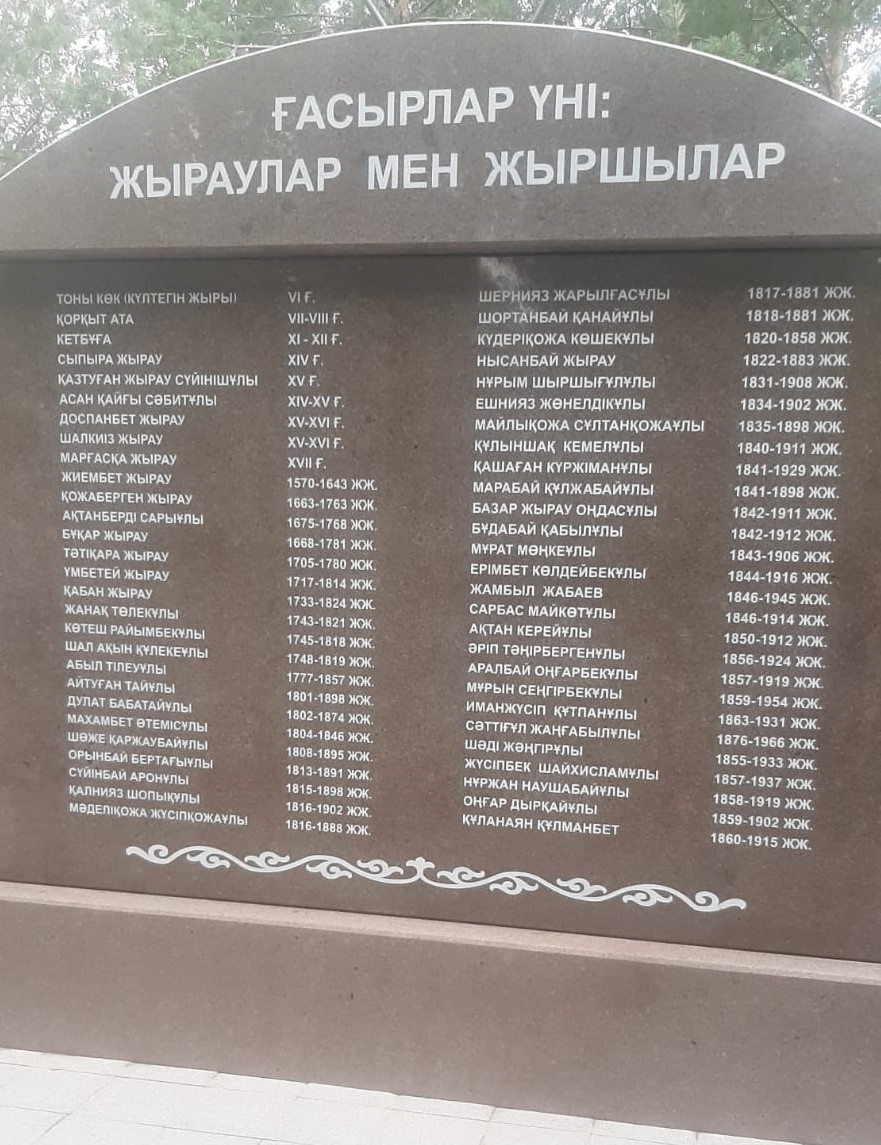 Жыраулар есімі бедерленген ескерткіш